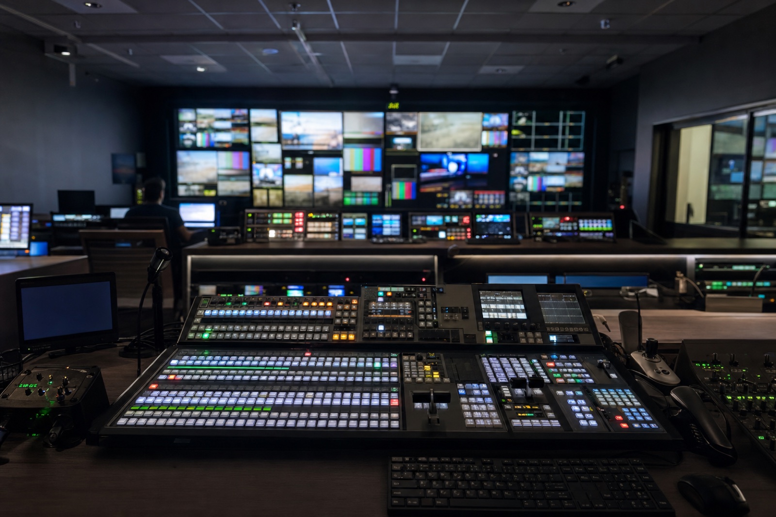 Broadcast control room during a live show