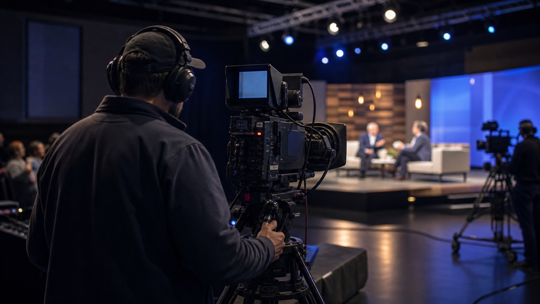 Camera operator filming a live studio production